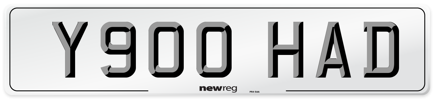 Y900 HAD Number Plate from New Reg